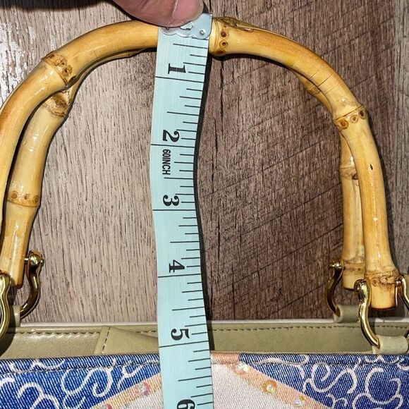 Vintage Ornate Retro Beaded Embroidered Elephant Purse Bag Tote with Wooden Bamb - Picture 10 of 11